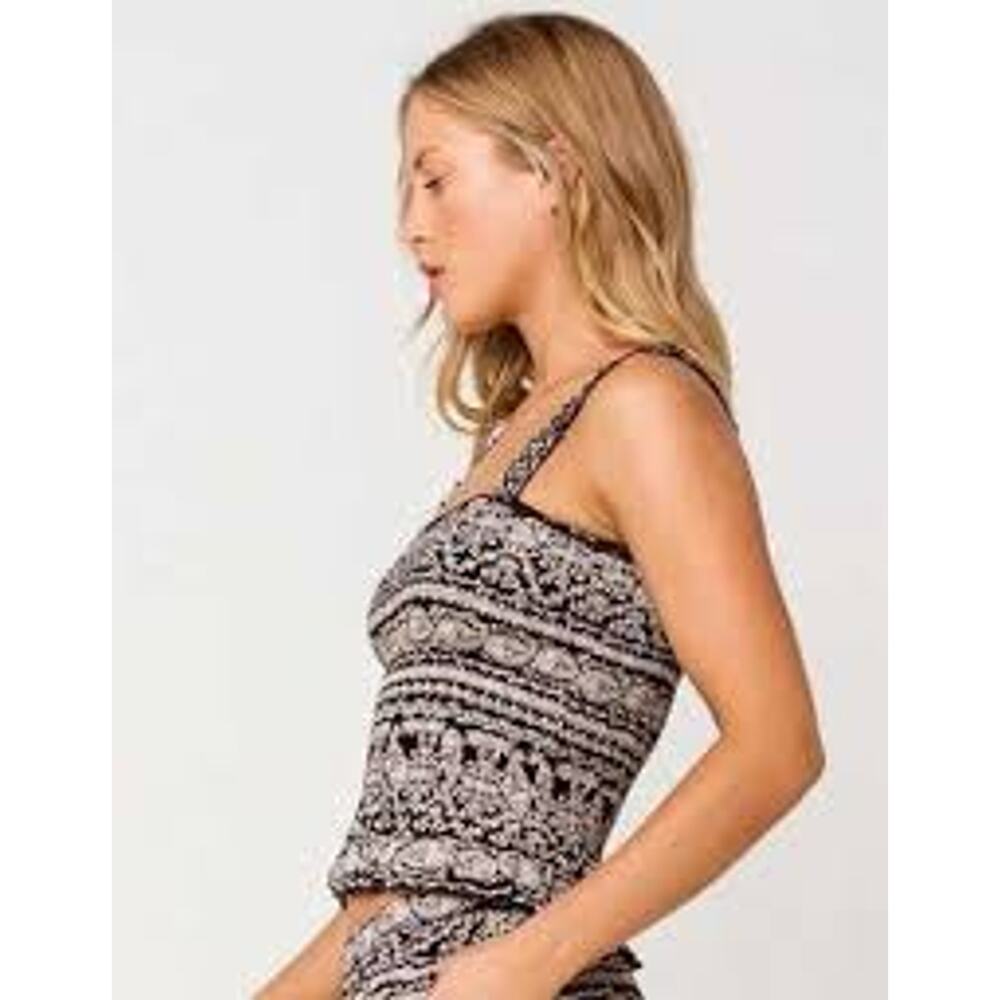 Patrons of Peace Smocked Black Floral Crop Top Boho Coquette Festival M Indie - Picture 5 of 8